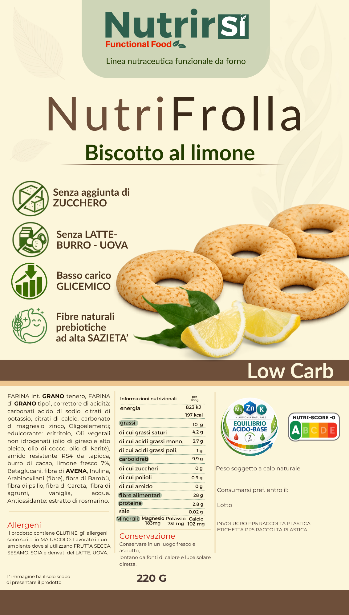 Nutrifrolla LIMONE Biscotti Funzionali Nutraceutici Low Carb - immagine 2
