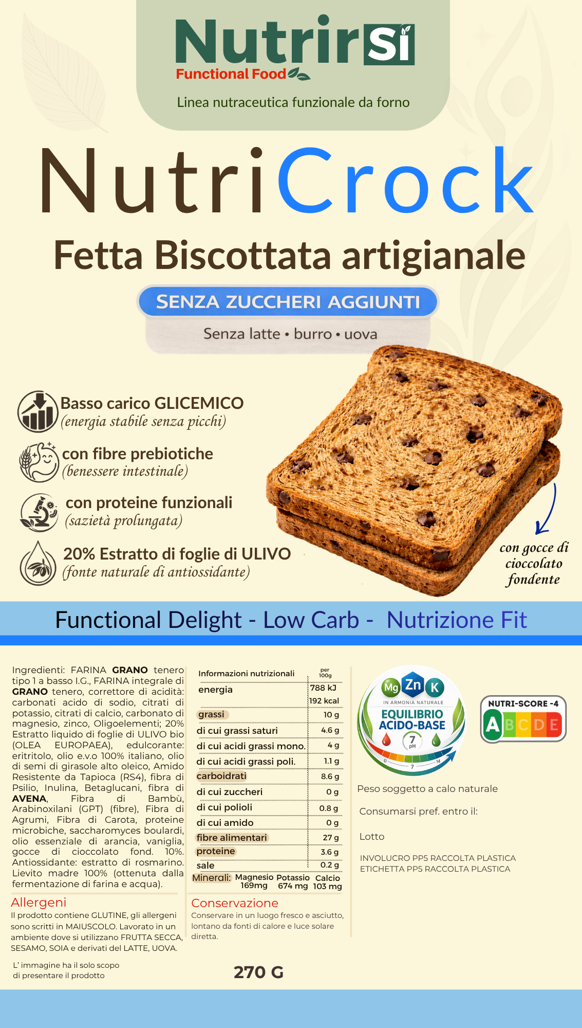 NutriCrock Fette Biscottate con Gocce di Cioccolato Fondente - Linea Nutraceutica Funzionale - immagine 2
