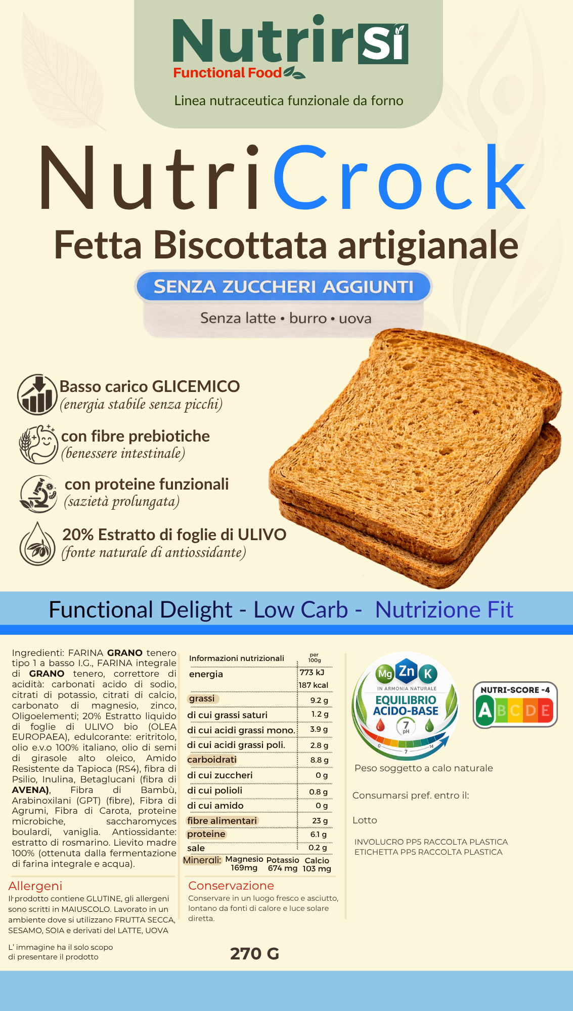 NutriCrock Fetta Biscottata artigianale a Basso Carico Glicemico gr.270 - immagine 2