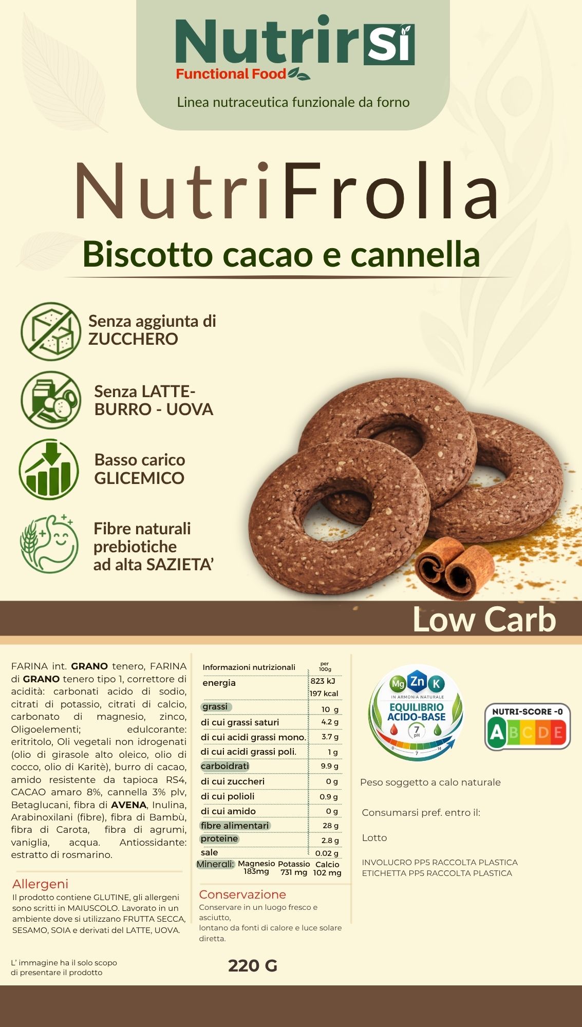 Nutrifrolla Cacao Cannella Biscotti Funzionali Nutraceutici Low Carb - immagine 2
