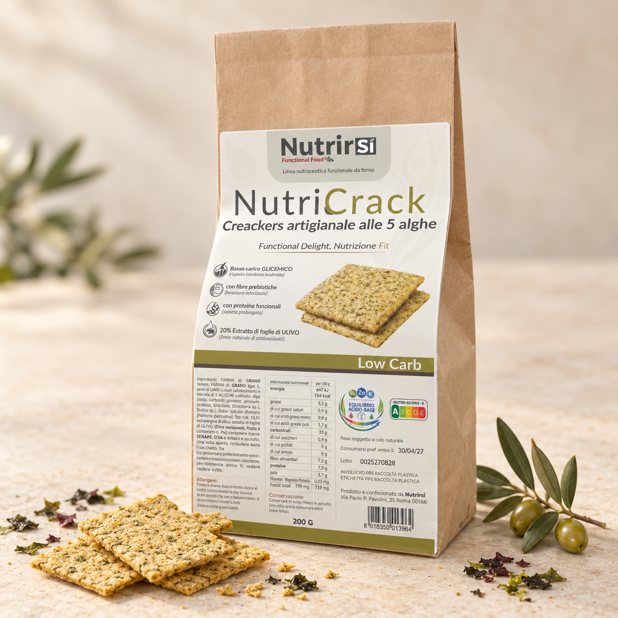 Confezione NutriCrack crackers low carb alle 5 alghe da 200 g